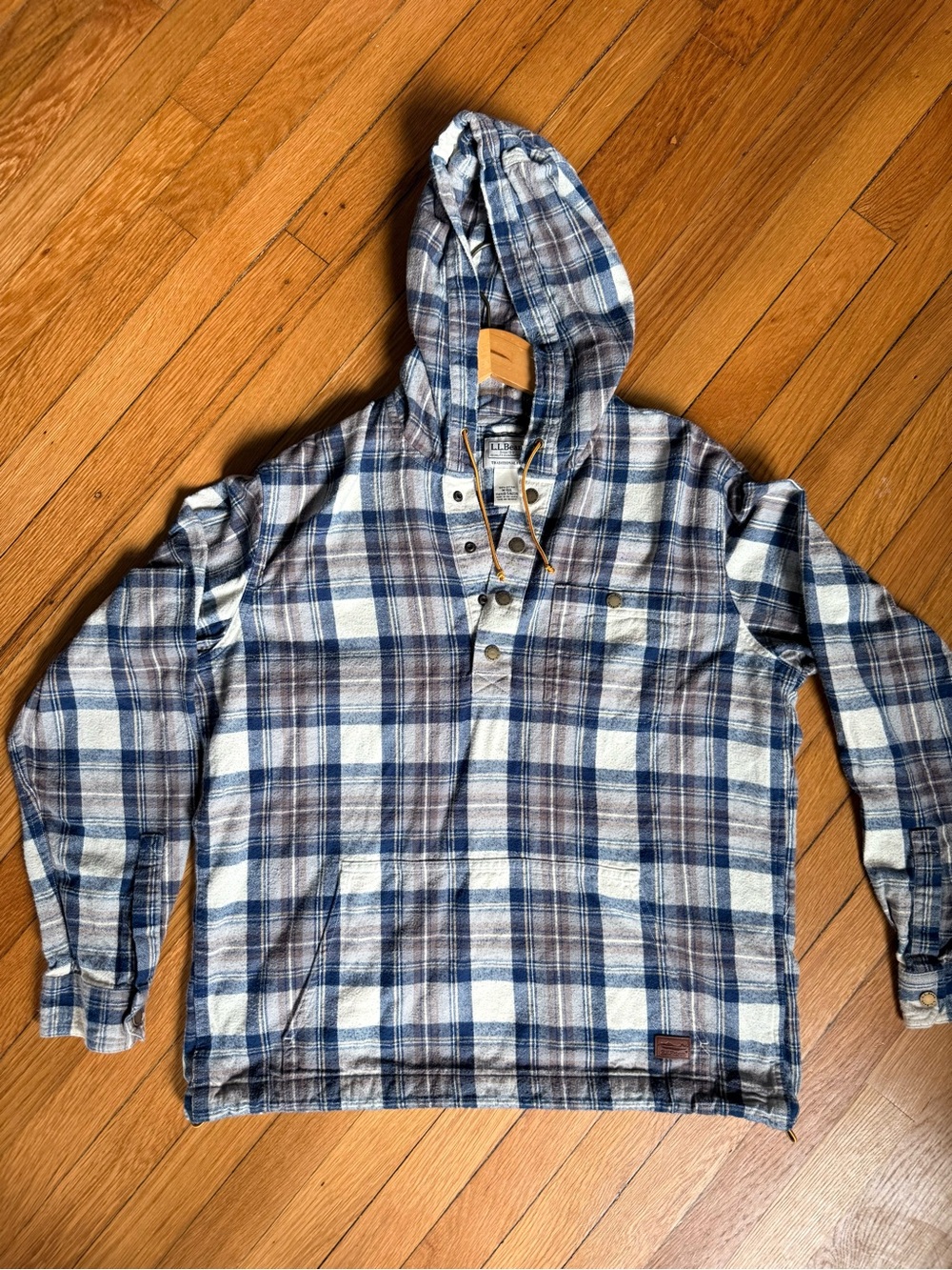 L.L. Bean Blue & Brown Plaid Hooded Shirt